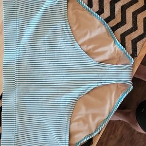 SWIM by CACIQUE Teal Blue & White Striped High-Waist Bikini Bottom Size 28 NWT
